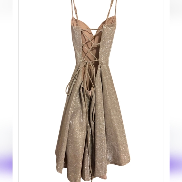 B. darlin v-neck rose pink shimmer glitter mini dress spaghetti straps Sz 0 Prom - Picture 2 of 3